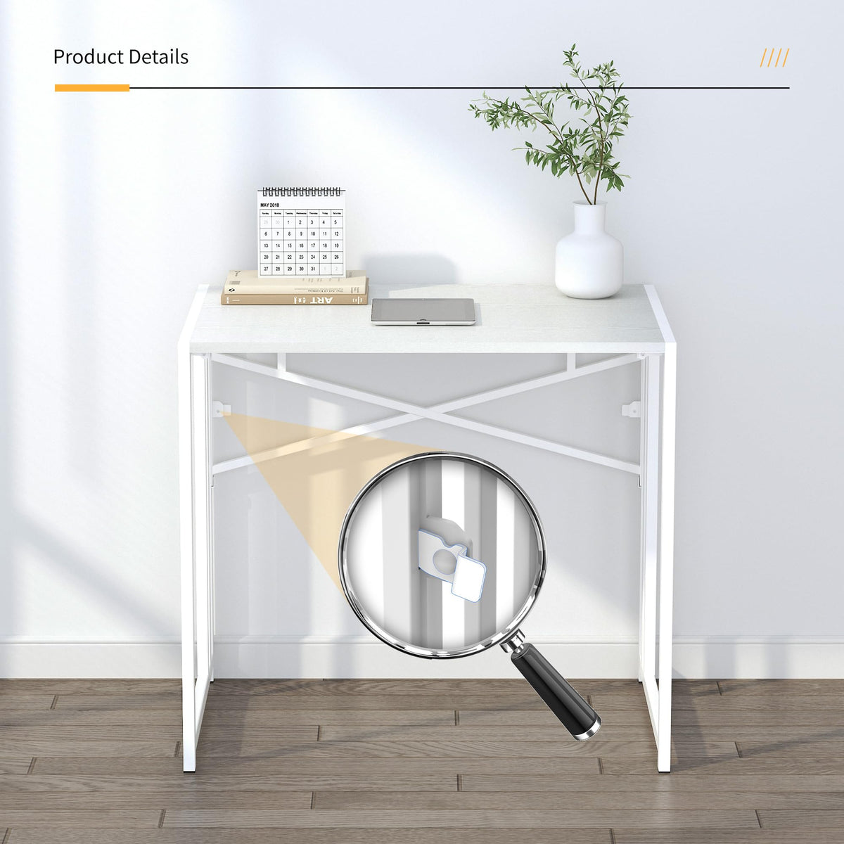 Lutown-Teen Small Folding Desk 32 inch, No Assembly Required Small Office Desk, Writing Gaming Computer Camping Desk, White