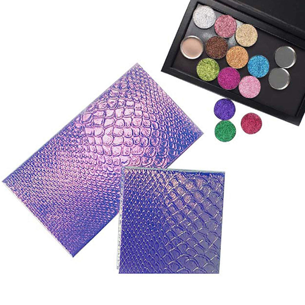 Makeup Palette With Mirror, Empty Eyeshadow Makeup Box Cosmetics Palette Fish Scale DIY Storage Tray Box Holder