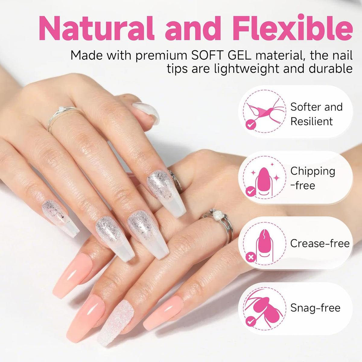 UNA GELLA Medium Coffin Nails Tips, 312Pcs Pre-Etched Gel Nail Tips Coffin Press On Nails Clear Full Cover for Nail Extensions & DIY Art Salon at Home, Long Lasting 12 Sizes