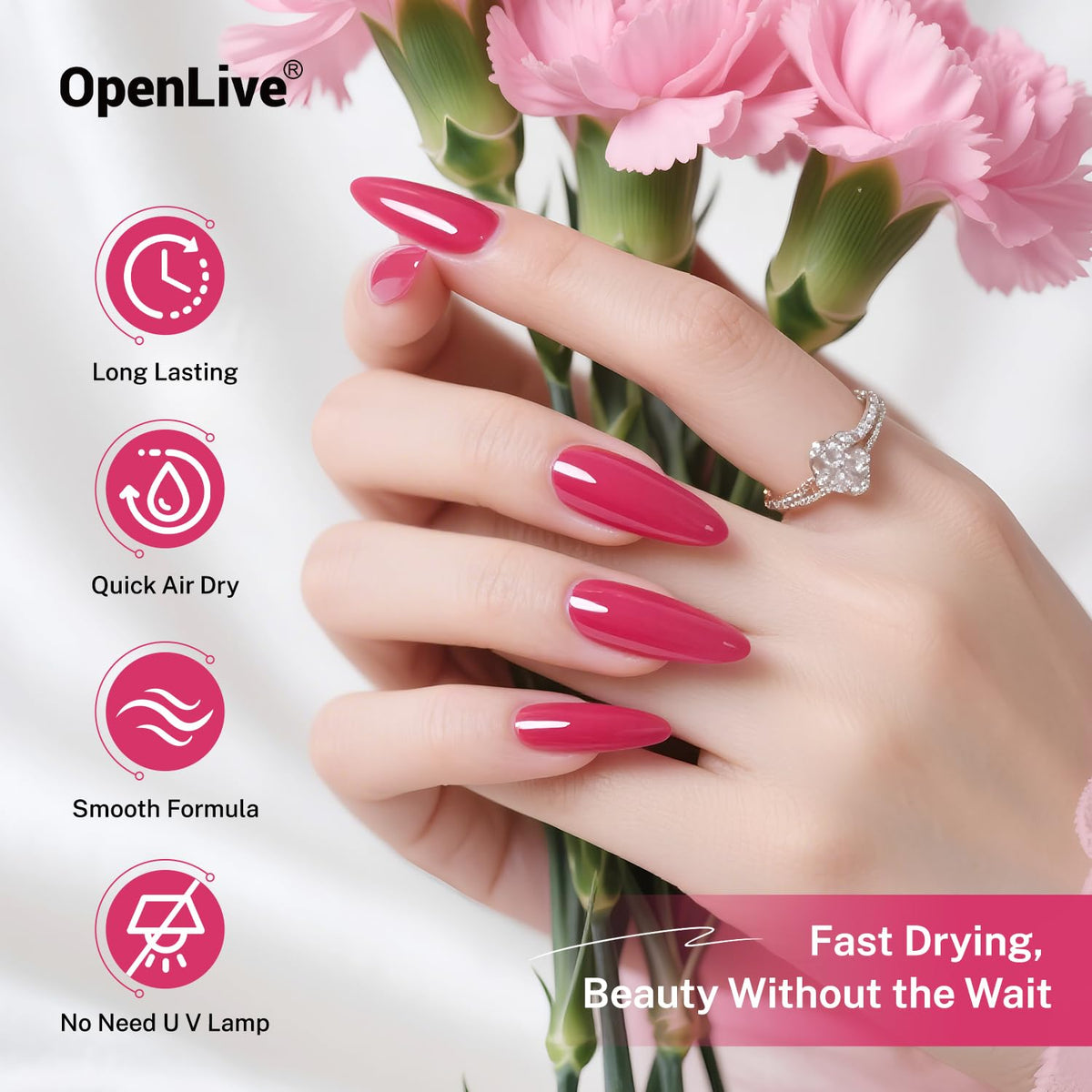 16.5ml Rose Red Nail Polish Large Volume Quick Dry Nail Polish, Long Lasting Shine, Fingernail Toenail Nail Art DIY Home Travel Nail Art Gift