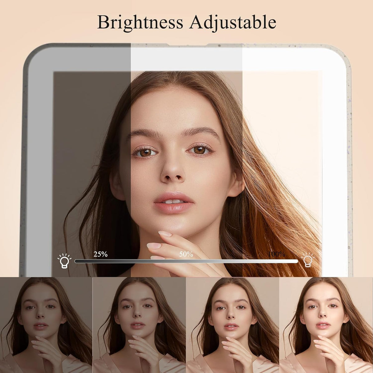 FUNTOUCH Rechargeable Travel Makeup Mirror with 72 Led Lights, Portable Lighted Makeup Mirror, 3 Color Lighting, Dimmable Touch Screen, Type C, Tabletop LED Folding Cosmetic Vanity Mirror
