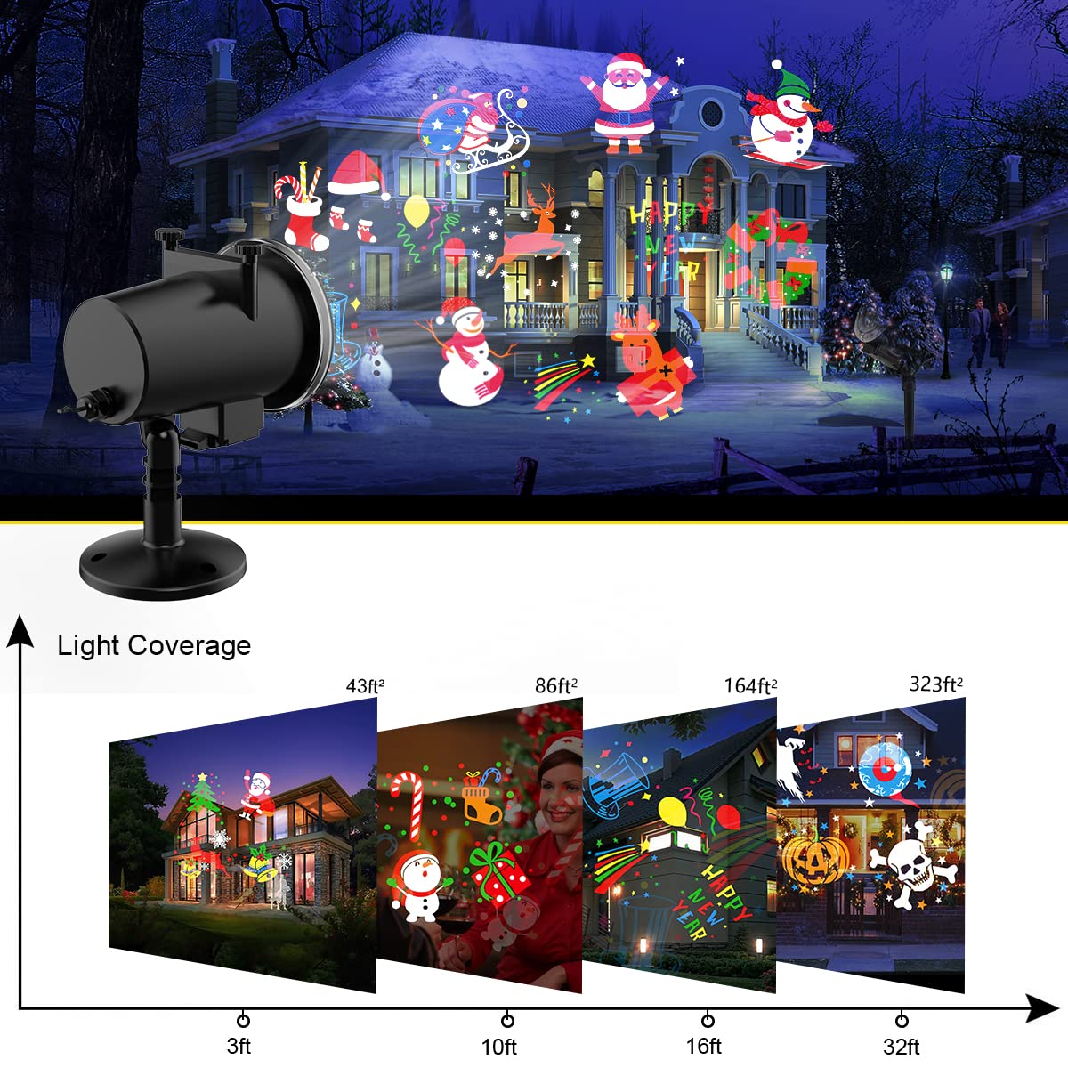 Holiday Projector Light Outdoor,Christmas Halloween Projector Lights with Remote Control,Timer,16 HD Slides,LED Waterproof Landscape Light for Party,Wedding,Christmas,Patio and Yard