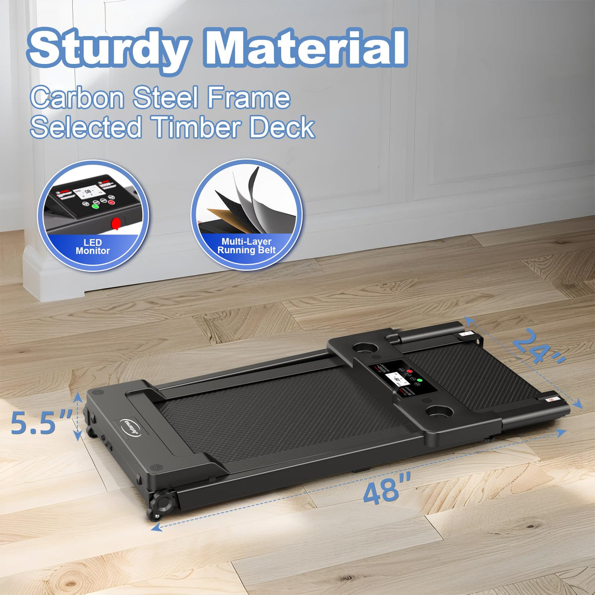 Juturna Treadmills for Home, Portable Foldable Treadmill, Walking Pad with Handle Bar, 3.0 HP Walking Pad with 300 LBS Capacity, Folding Treadmill with LED Display
