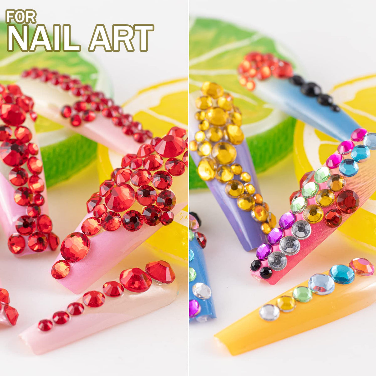 Two Packs of Flatback Rhinestones 4520 Pcs Colorful Nail Art Rhinestones Flatback Crystal Colorful+Red Rhinestone with Picker Pencil and Tweezer for Nail Art and Decoration