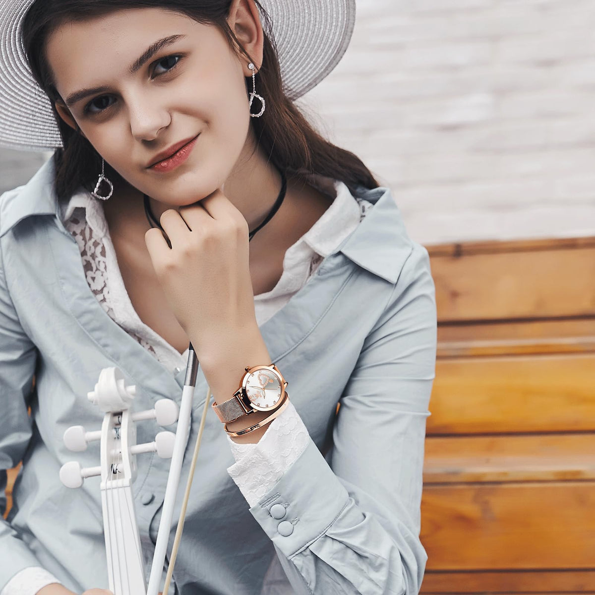 OLEVS Rose Gold Watches for Women White Face Stainless Steel Mesh Bracelet Womens Diamond Watch for Small Wrists Cute Waterproof Analog Quartz Womens Wristwatch Luminous Reloj para Mujer