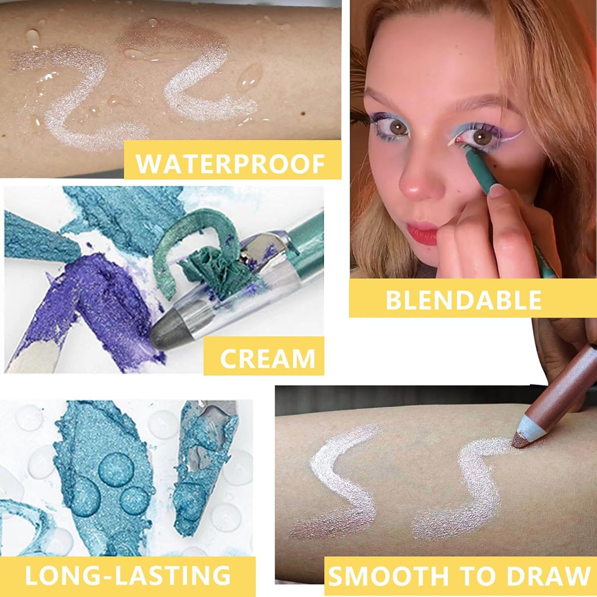 White Eyeshadow Stick, Blendable Creamy eyeshadow Eye Brightener Stick, Waterproof Eyeshadow Pencil Long Lasting Crayon, Smooth Shimmer Eye Shadow Highlighter Eye Liner Makeup.#5 white shimmer