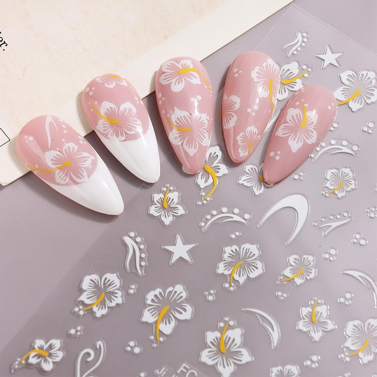 Flower Nail Stickers Fall Nail Decals 6PCS 3D Self-Adhesive White Yellow Blue Orange Floral Nail Design Autumn Nail Art Supplies DIY Acrylic Nail Art Decorations Accessories Flowers Sticker for Women