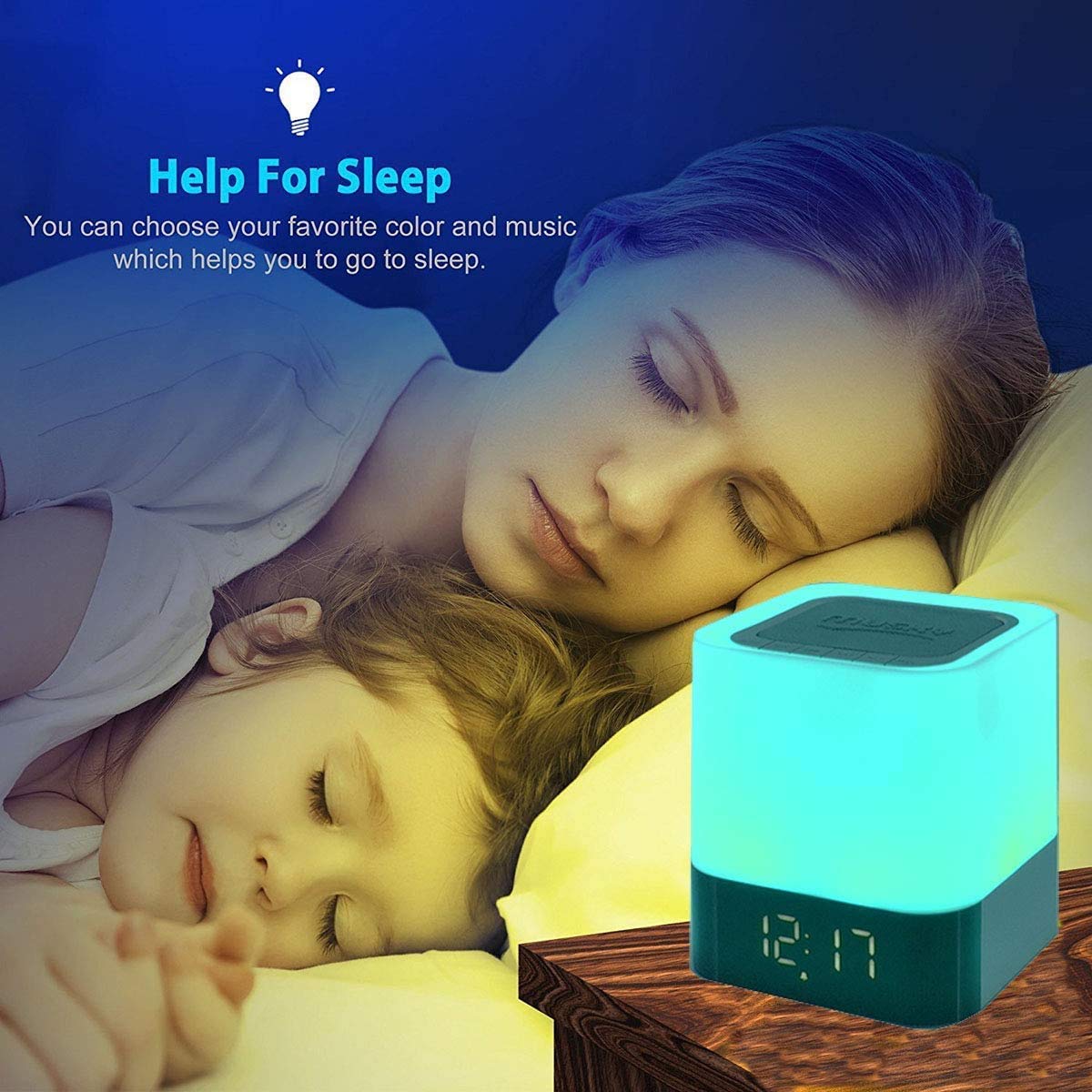Gallstep Night Lights Bluetooth Speaker, Alarm Clock Touch Sensor Dimmable Multi-Color Changing Bedside Lamp, MP3 Player, Wireless