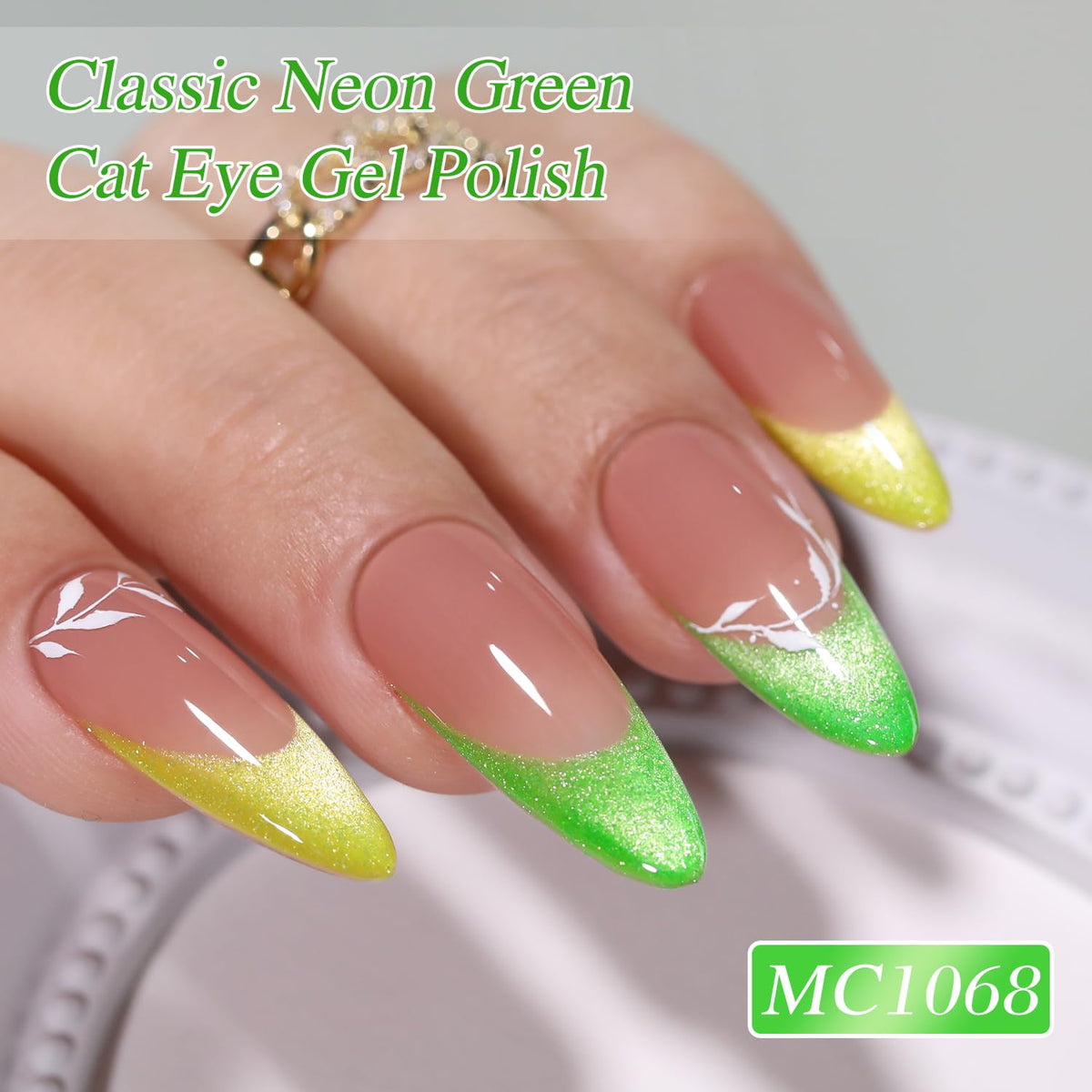 Double Rhythm 15ML Cat Eye Gel Polish with Magnet Glitter Shimmer Translucent Jelly Color 0.5 OZ Magnetic Gel Polish Salon DIY at Home (Green-MC1068)