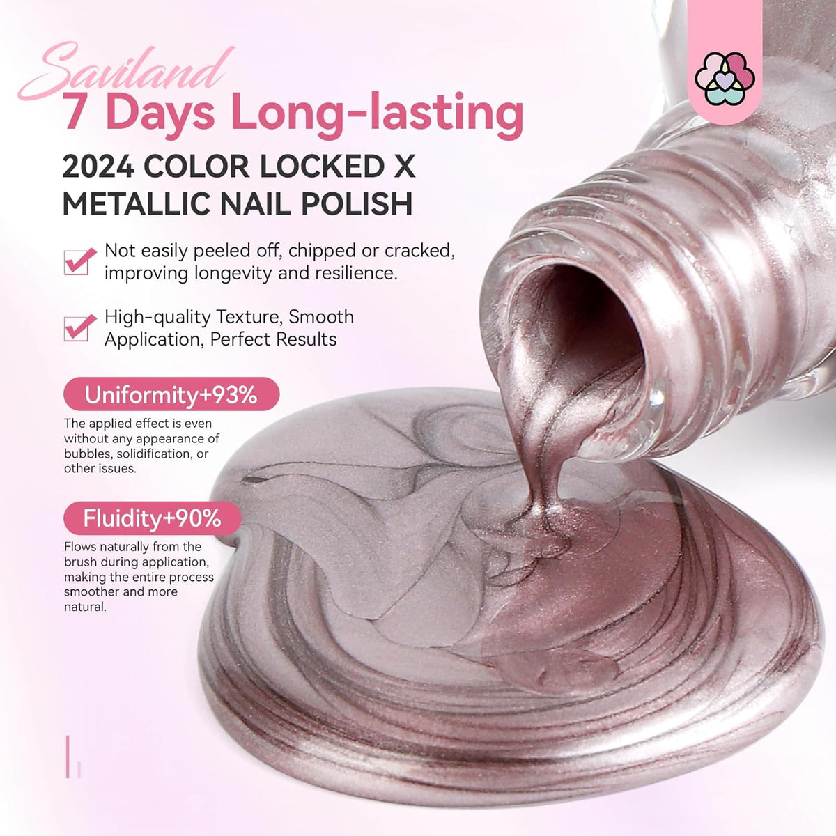 SAVILAND Metallic Nail Polish Rose Glod: Quick Dry Mirror Pink Nail Polish Regular Chrome Fingernail Polish Easy To Use & Remove No Curing Needed Bulk Nail Lacquer for Toes Nail Art DIY Home 0.34 oz