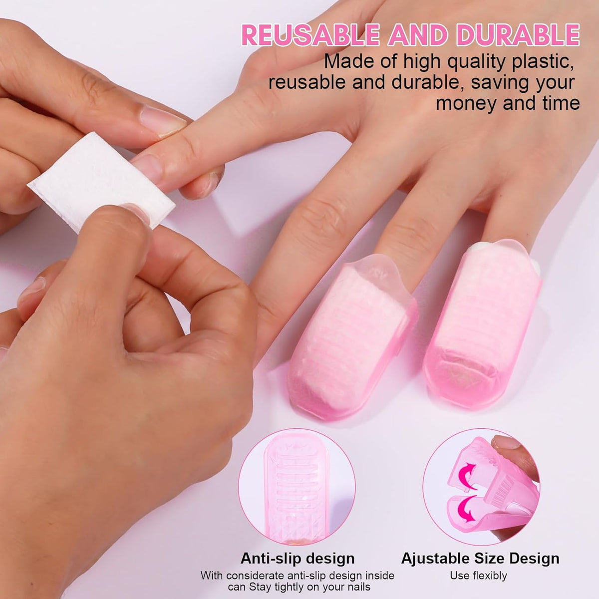 Makartt Nail Polish Remover Tools Kit 10 Pcs, Soak Off Cap Clips, with Double-Ended Cuticle Pusher for UV Gel Polish Removal, Acrylic Art Manicure Accessories, Pink