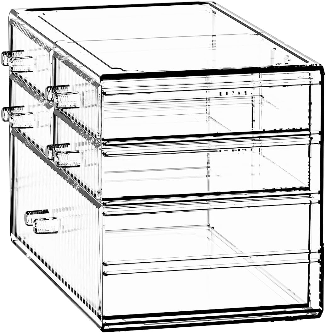 ZHIAI Stackable Storage Drawers, Acrylic Bathroom Counter Organizer Clear Makeup Organizers for Vanity, Kitchen Cabinets, Bathroom, Undersink, Home Organization and Storage (5 Drawers, Pattern C)