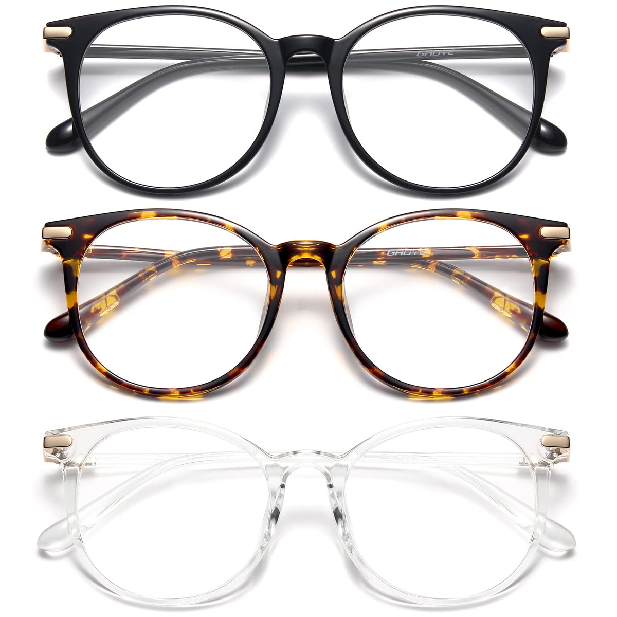 Gaoye 2 Pack Blue Light Blocking Glasses, Retro Round Eyewear Frame Anti Eyestrain Computer Glasses for Women Men - GY1688 (Black+Transparent)