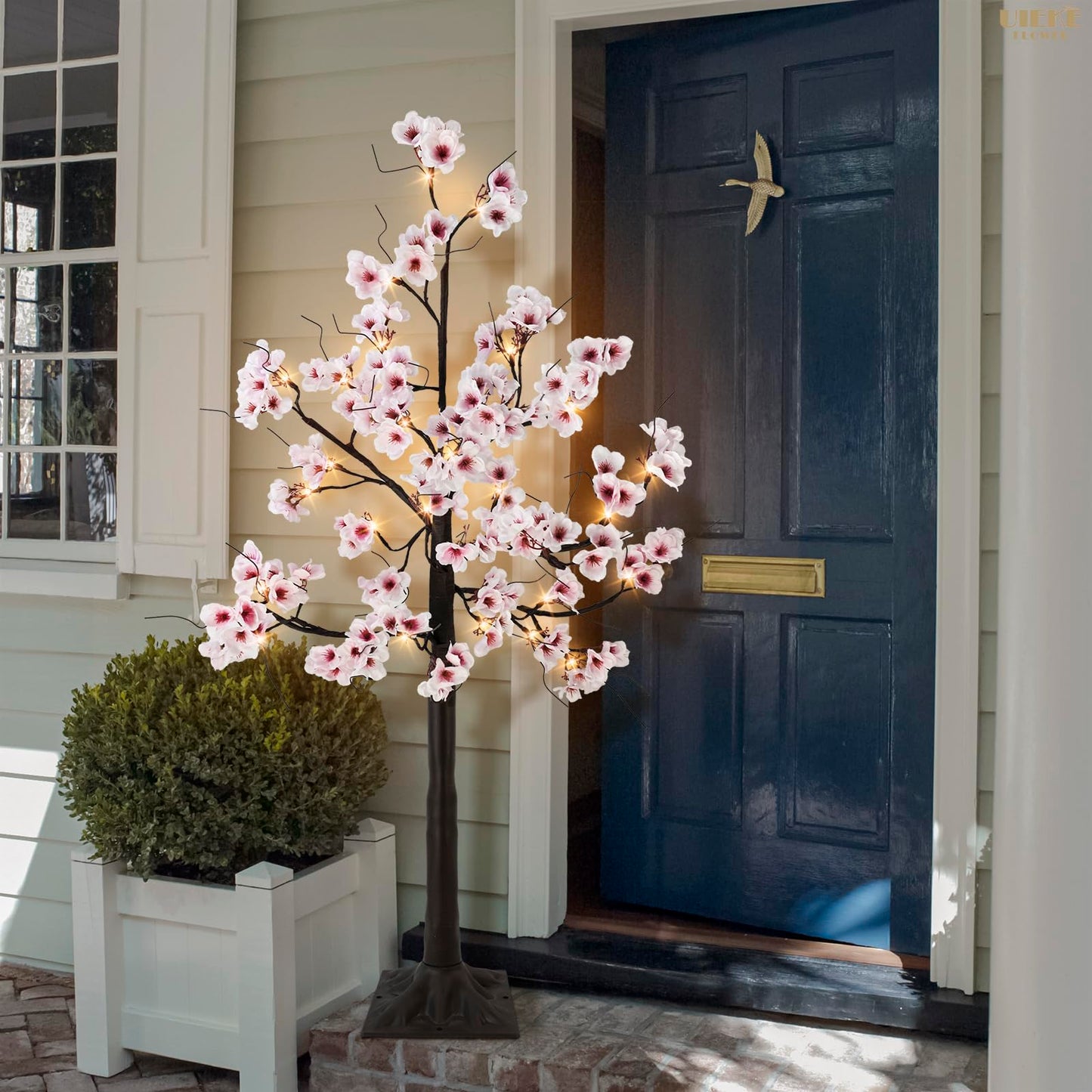 Uieke 4FT Cherry Blossom Tree, 48 Fairy Lights Artificial Lighted Tree for Home Inside Outdoor Spring Wedding Party Festival Decor, Warm White