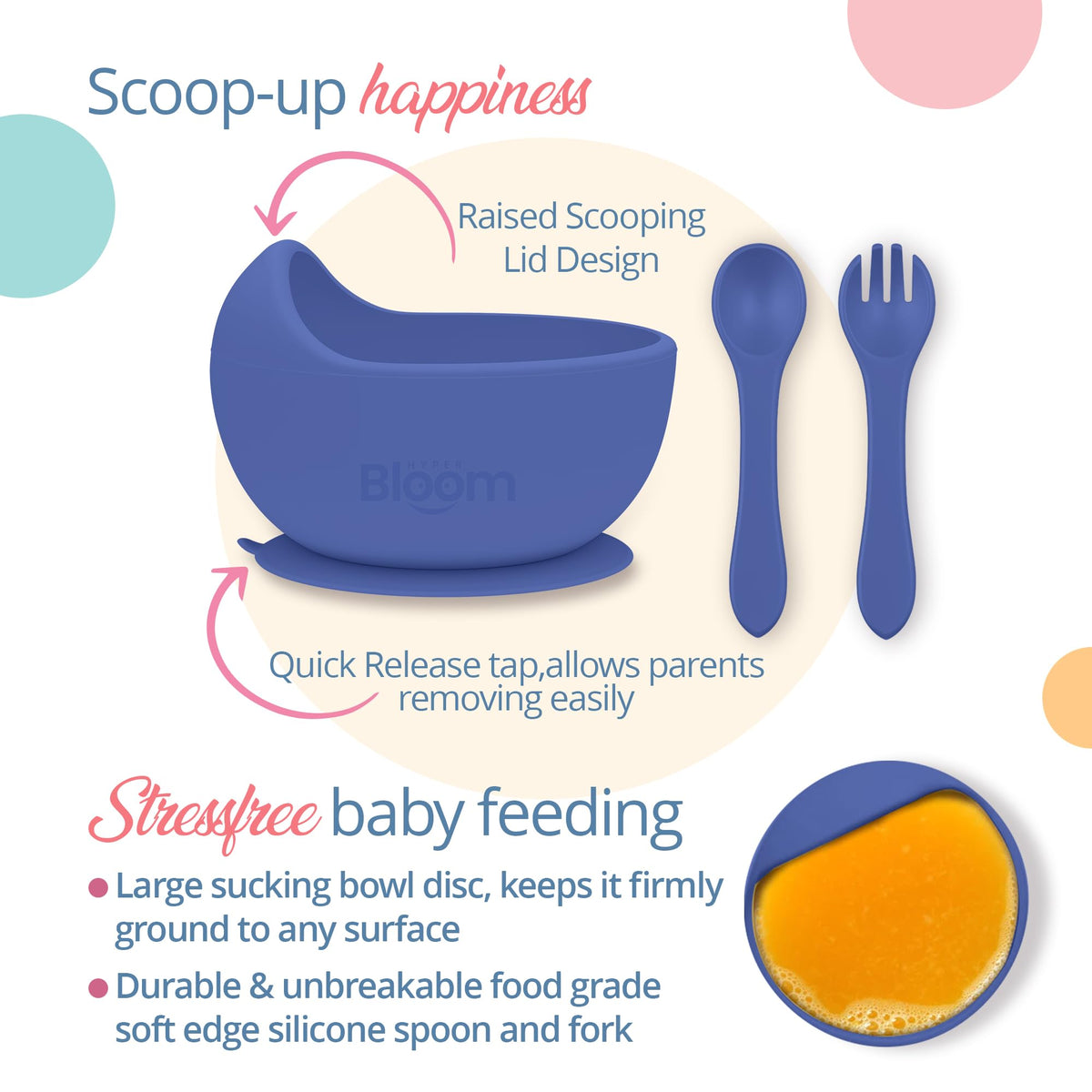 Premium Silicone Baby Feeding Set, Baby Led Weaning Supplies, Suction Bowl, Suction Plate, 3 in 1 Cup, Bib, Stage 1 and 2 Spoon & Fork, Toddler weaning supplies, Baby feeding essentials (Dark Blue)