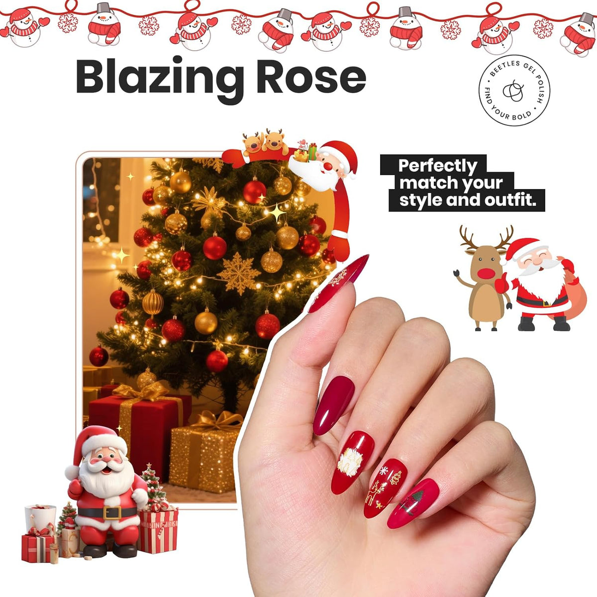 Beetles Red Nail Polish Set Blazing Rose, 6 Colors Dark Red Burgundy Nail Polish Glossy 15ml Enhance Nails Quick Dry Fingernail Polish for Nail Art Manicure 4th of July DIY at Home Gifts For Women