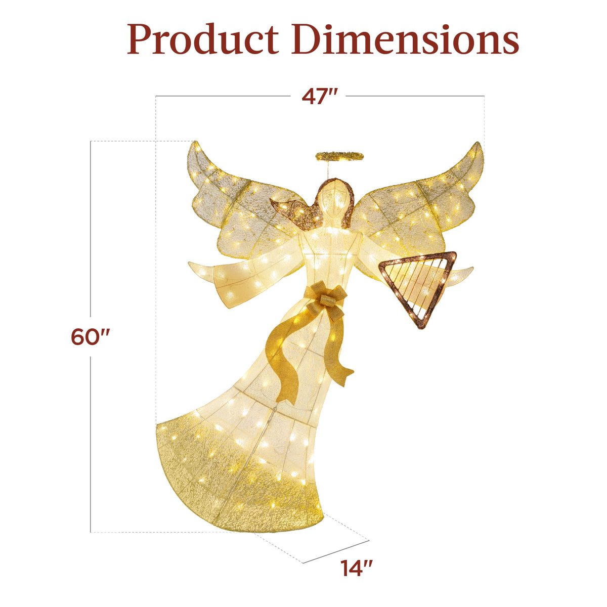 Best Choice Products 5ft Lighted Outdoor Angel Christmas Decoration, Pre-Lit Winged Holiday Figure for Lawn w/ 140 LED Lights, Harp, Bow, Halo, Zip Ties, Ground Stakes