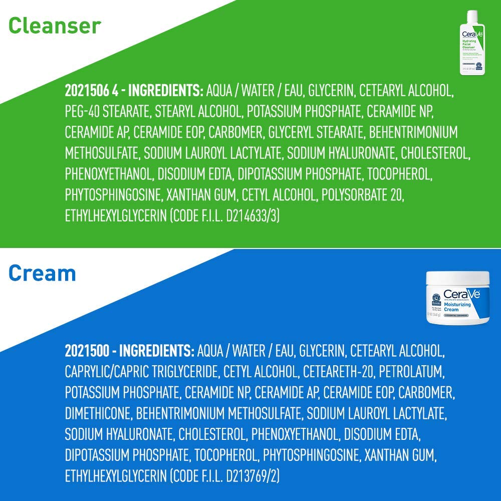 CeraVe Moisturizing Cream and Hydrating Face Wash Trial Combo, 12oz Cream + 3oz Travel Size Cleanser