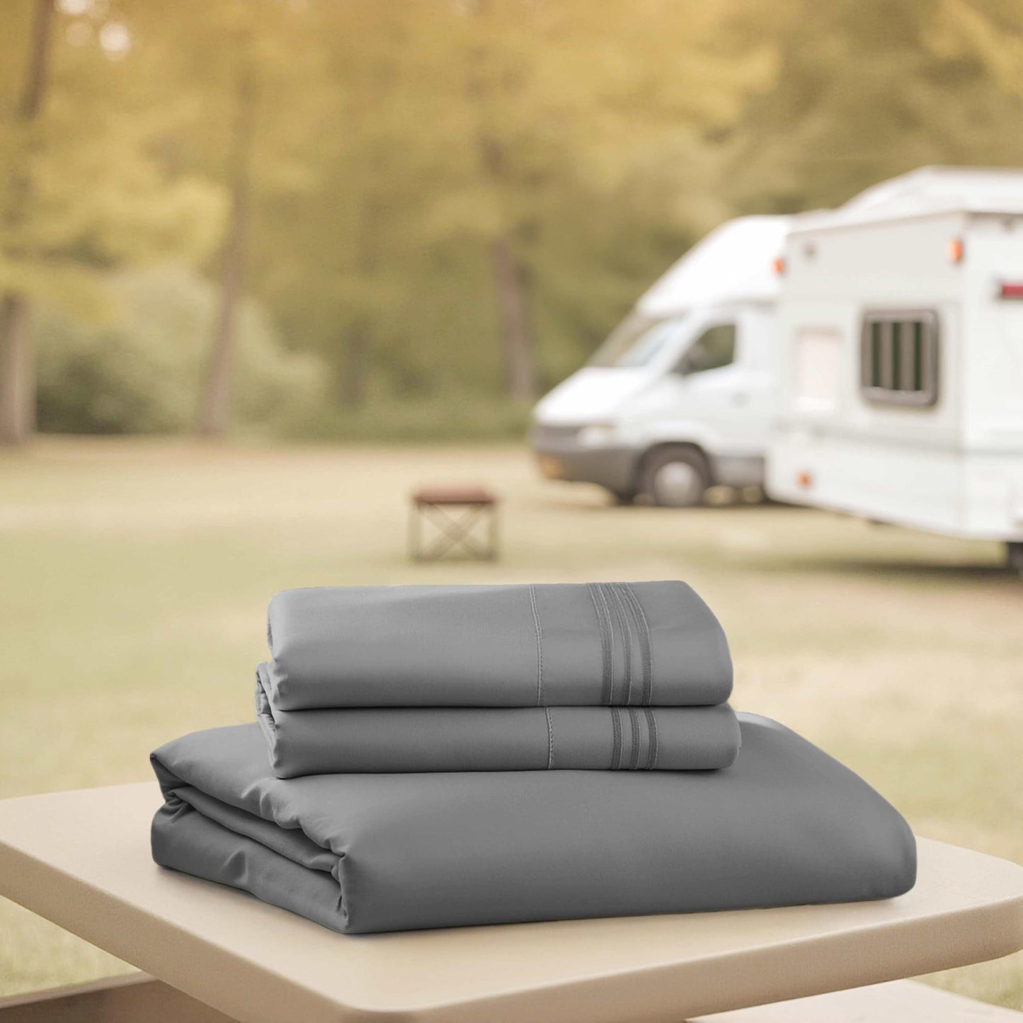 Nestl Dark Grey Short Queen Sheets for RV, Hotel Luxury RV Queen Sheets Set, 4 Piece Fitted Bed Sheet Set and Pillowcases, Super Soft, Wrinkle-Free, and Breathable Camper Bedding