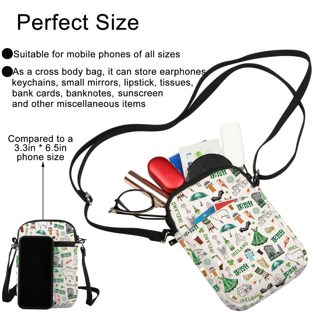JNIAP Irish Crossbody Bag Ireland Travel Gift Ireland Themed Gifts Ireland Crossbody Purse Irish Travel Purse (Ireland cb)