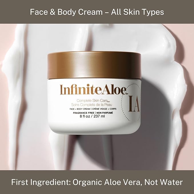 InfiniteAloe Complete Skin Care, Aloe Vera Powered Face and Body Cream for All Skin Types, Dry Skin Everyday Hero, Original Scent - 2 Large Jar 8 oz & 2 Travel Jar 0.5 oz