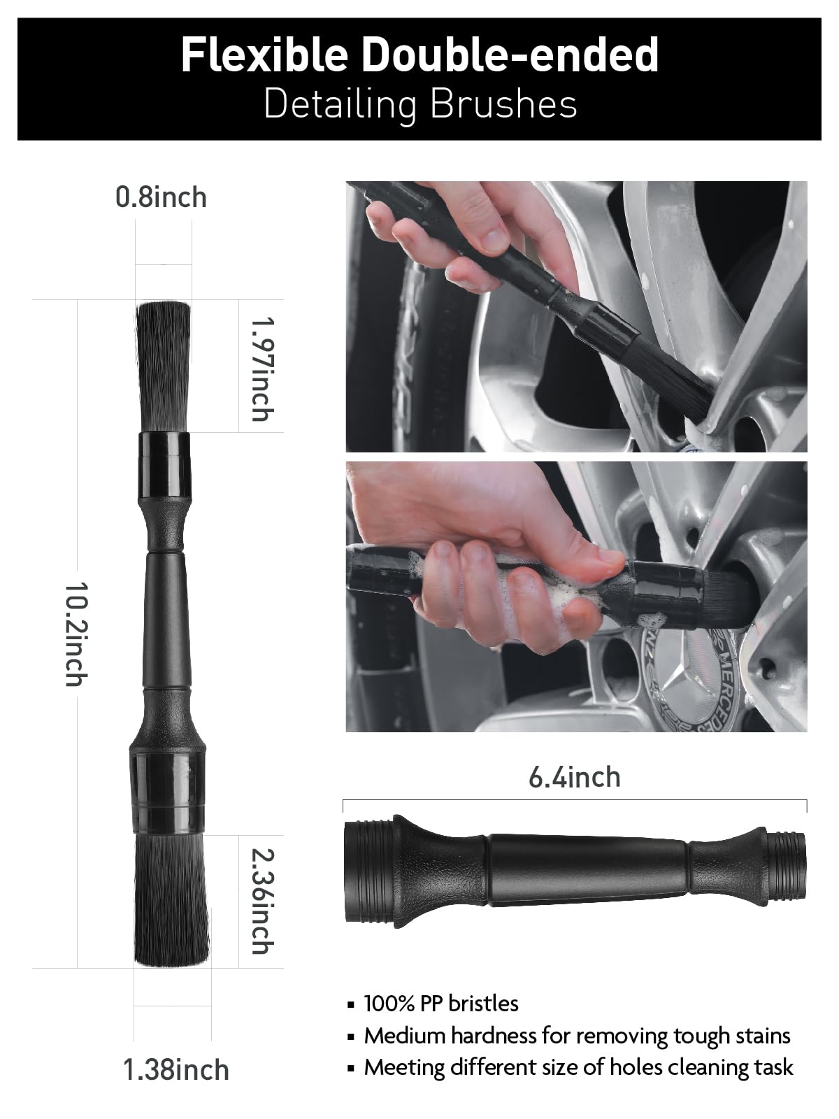 Fantasticlean 7PCS Car Wheel Cleaning Pro Kit, Tire Brush, Soft-bristled Rims Brush, Microfiber Flat Wheel Brush, Double-Ended Detailing Brush, Detailing Pads, Scratch-Free & Multipurpose