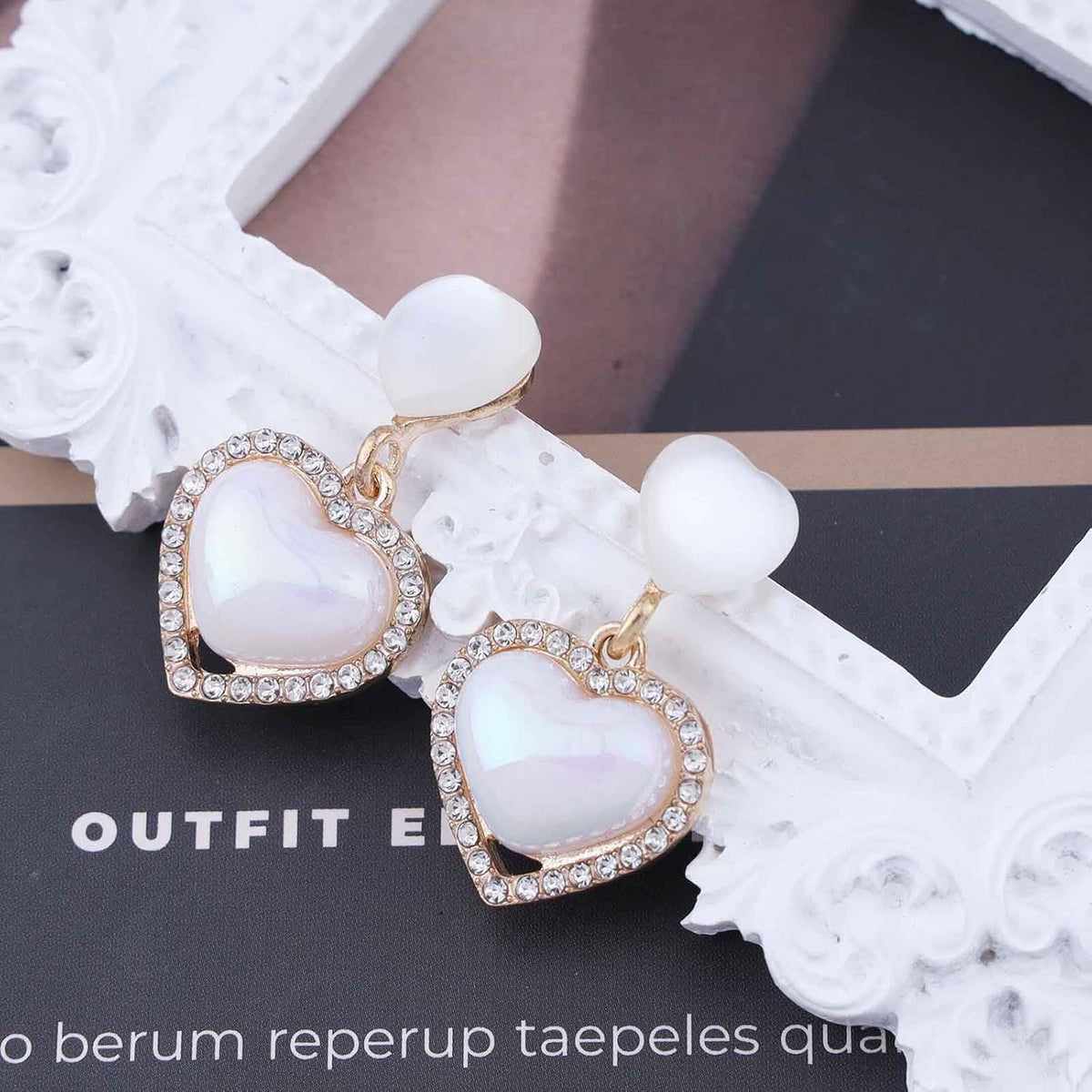 Vintage Rhinestone Heart Drop Earrings Opal Heart Stud Earrings Moonstone Heart Earrings Gold Crystal Heart Dangle Earrings Jewelry for Women