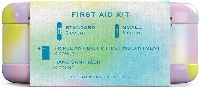 Welly Quick Fix Colorwash, On The Go First Aid Kit, Assorted Bandages, Ointments, and Hand Sanitizer, Tie Dye Patterns, 2 Pack