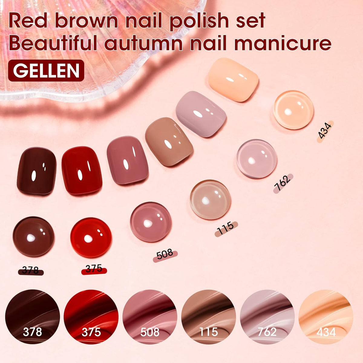 GELLEN Nail Polish Set, Nude Red Brown Quick Dry Traditional Regular Nail Polish Fall Winter 6 Colors Set for Fingernails Toe Nails Acrylic Natural Nails Home Salon, Non UV Gel, Hema Free, Non-toxic