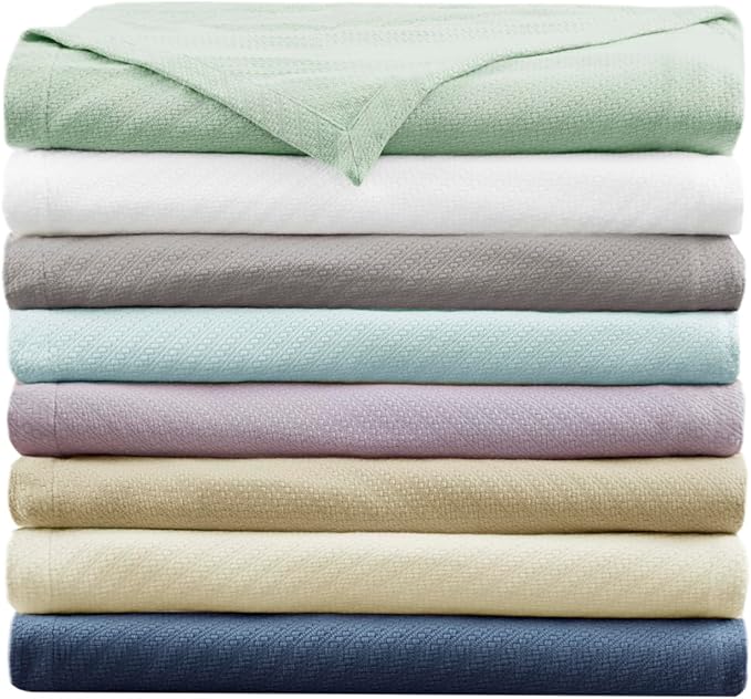 Madison Park - BL51N-0612 Liquid Cotton Luxury Blanket Premium Soft Cozy 100% Ring Spun Cotton For Bed , Couch or Sofa, Full/Queen, White