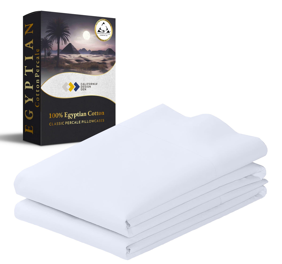 California Design Den Standard/Queen Pillow Cases Set of 2 - Luxury 100% Egyptian Cotton, Crisp Percale, Soft & Breathable Standard/Queen Size Pillow Cases - White