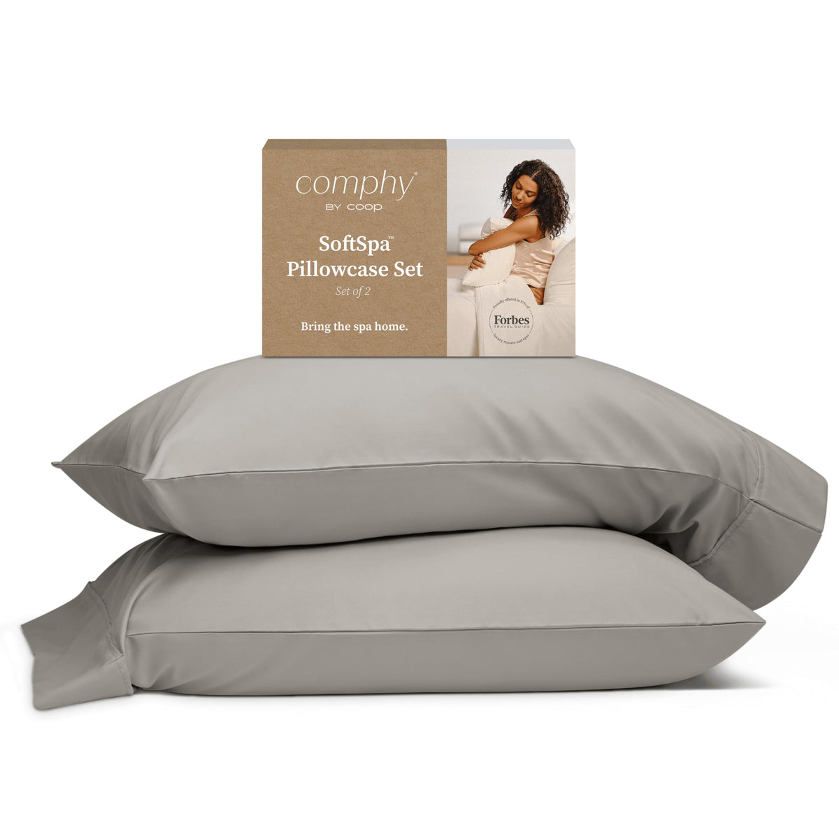 Coop Home Goods Comphy SoftSpa Pillowcase Set of 2, Dove Grey Super Soft Pillow Cases Queen, Luxury Spa, Breathable, Hotel Quality Pillow Cases