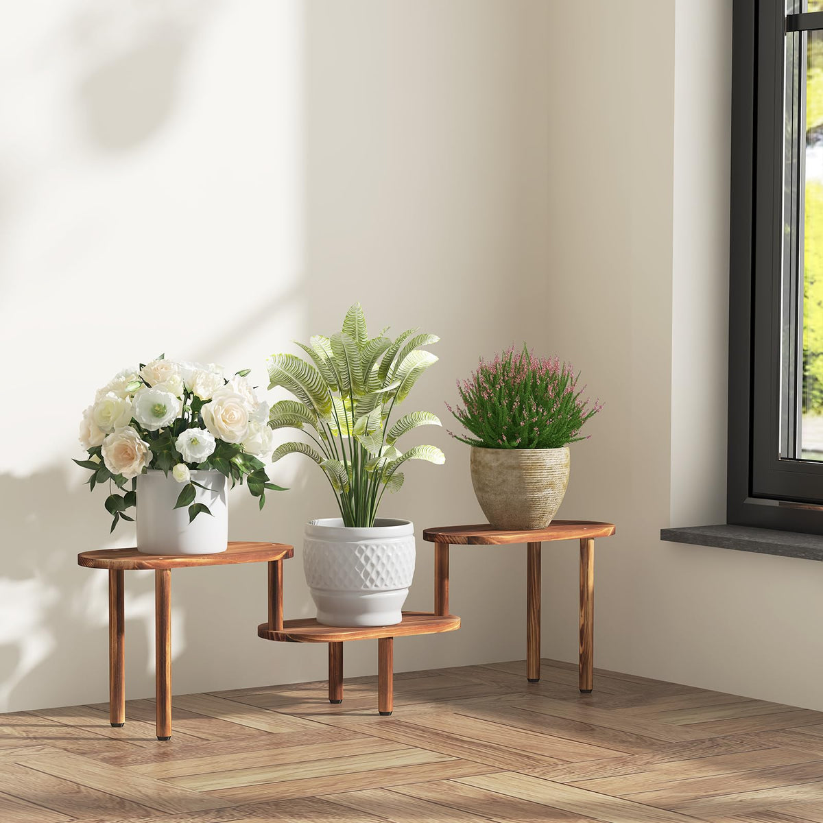 Jotboom Concave Plant Shelf Indoor,3 Tiers Deformable Oval Plant Stand,Long Flower Pot Stand for Multiple Plants,Low Plant Holder for Patio Balcony Living Room Office