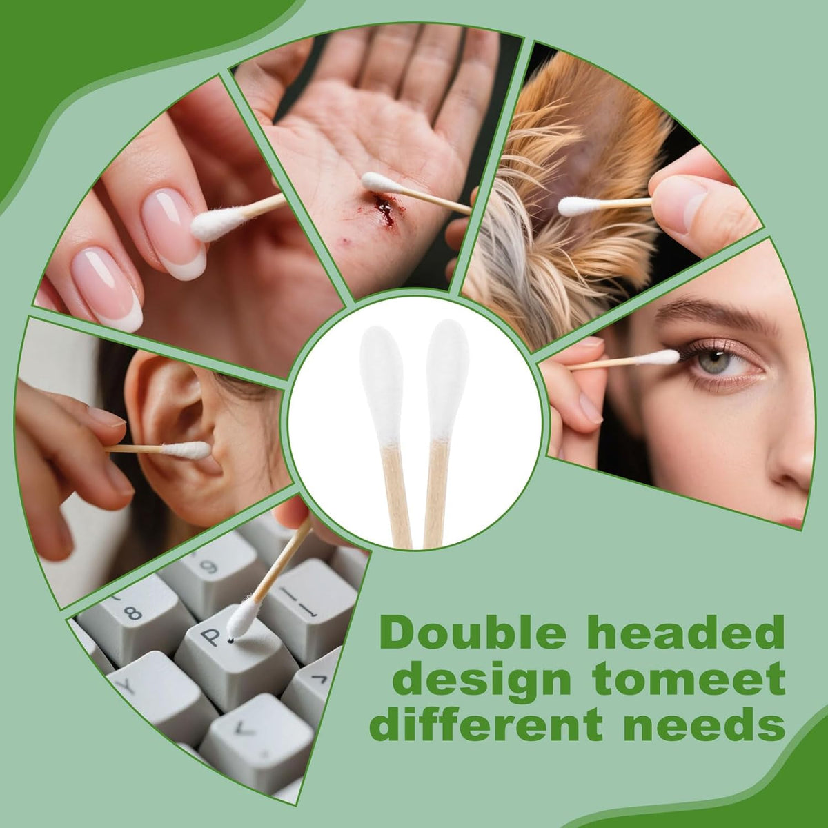Cotton Swabs Individually Wrapped Cotton Swab Organic Travel Double Tipped Bamboo Sticks for Ear, Make-up Double Round Shape 5PCS per Bag