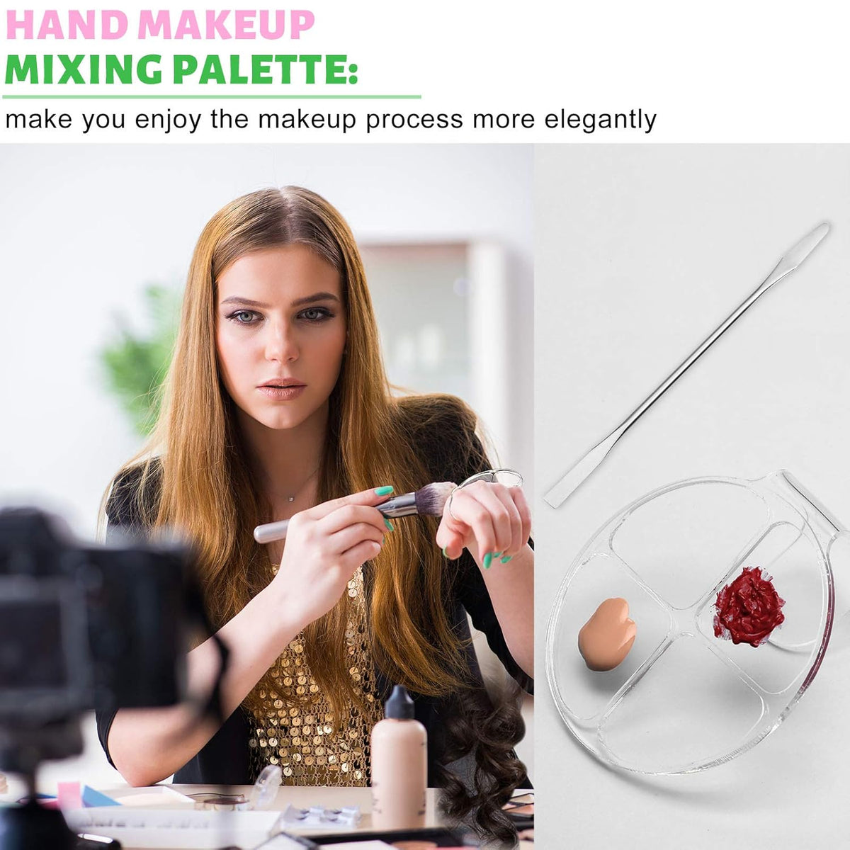 2 Pieces Hand Makeup Mixing Palette Handheld Palette Clear Makeup Cosmetic Palette Nail Art Manicure Palette with 2 Pieces Spatula for Mixing Foundation