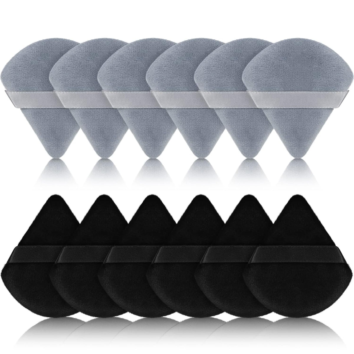 Maitys 12 Pieces Powder Puff Triangle Face Makeup Cosmetic for Loose Powder Soft Body Washable Reusable Foundation Sponge Mineral Wet Dry Makeup Tool for Women(Small,Black, Gray)