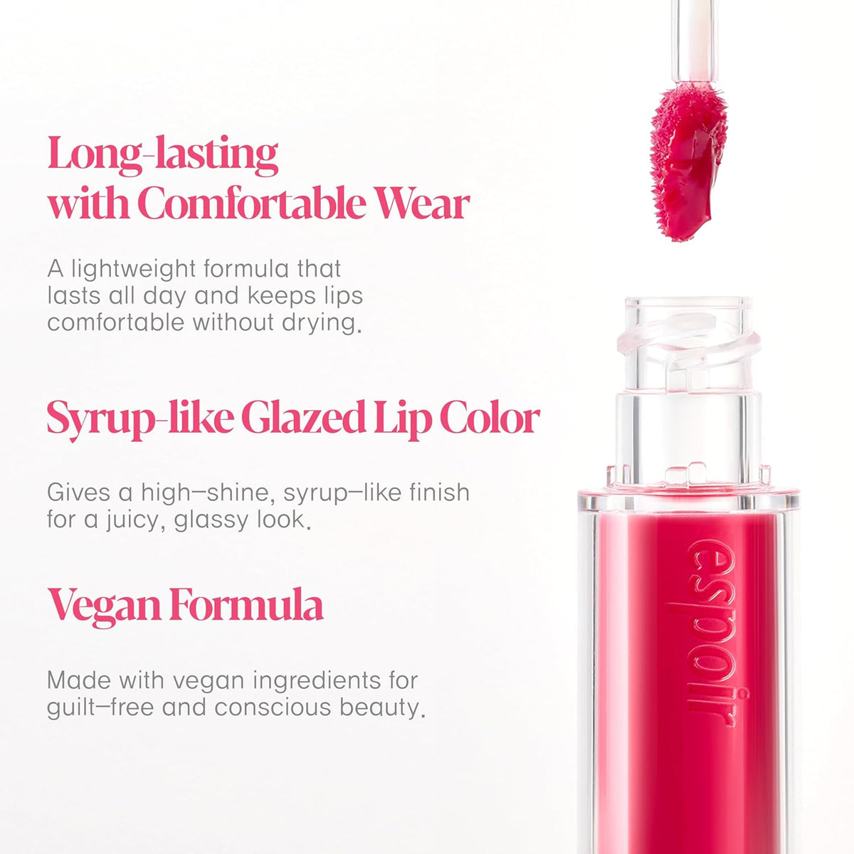 Espoir Couture Lip Tint Glaze #4 Hushed Cherry 0.14oz | Volumizing Lip Stain with Syrupy Shine | Long-Lasting & Vibrant Color for Radiant Lip Look | Moisturizing & Glossy Lip Tint | Korean Lip Makeup