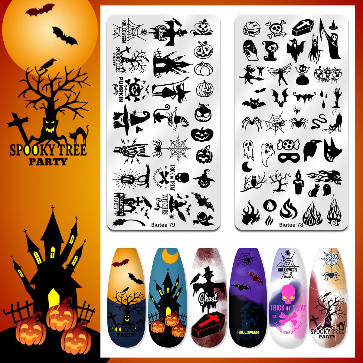Biutee Nail Stamper Kit Nail Art Stamping Plate Set 8 Stamping Nail Polish Gel 12 Stamp Plate Jelly Silicone Stamper Flower Animal Lace Girl Star Rose Love Template Tool Supplies Halloween Design