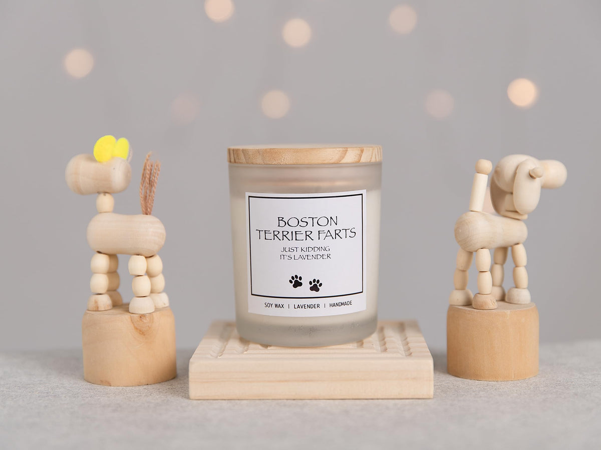 Boston Terrier Gifts & Decor, Boston Terrier Gifts for Women, Dog Farts Candle, Pet Friendly Lavender Scented Candle, Natural Soy Wax & Natural Essential Oils