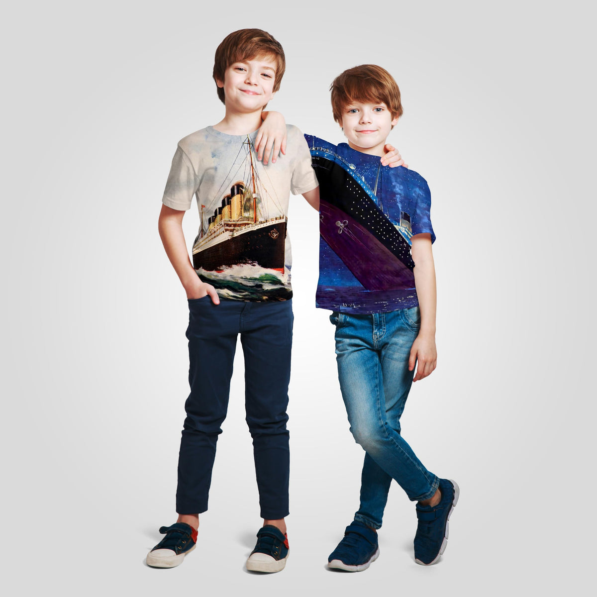Boys' Nautical Adventure Tee, 3D Graphic Full Print Cruise Ship Crew T-Shirt for Ages 8-16 Teenager Kids, Ideal for Daily Wear and Ocean Themed Party Birthday Short Sleeve Blue Tops XS