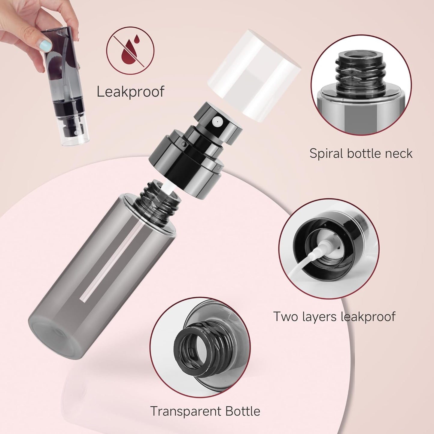 5Pack Small Spray Bottle, Black Plastic Fine Mist Mini Spray Bottles, Empty Refillable Travel Bottles for Hair, Cleaning, Salons, Planting, Skin Care