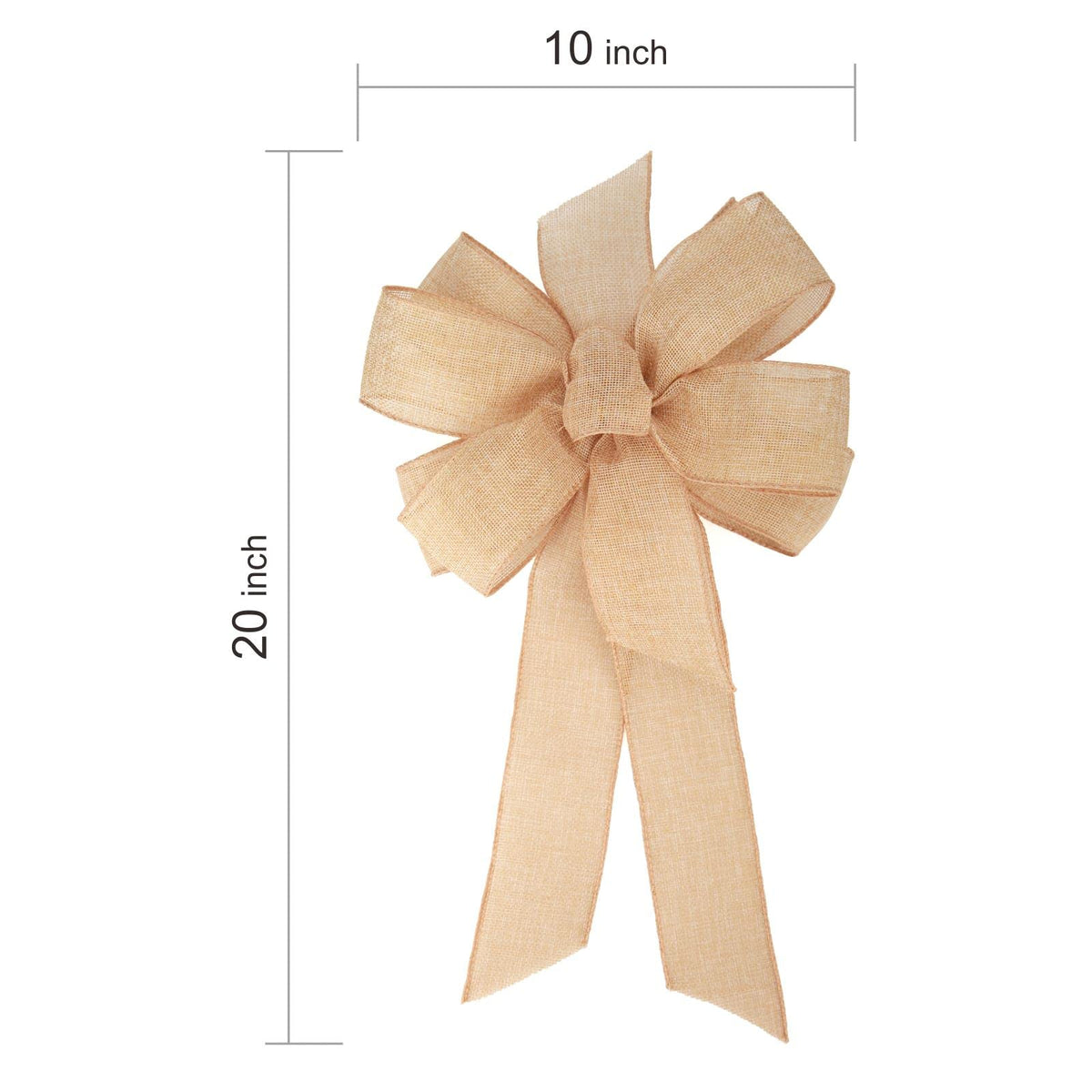 Meseey 1 Pcs 10 x 20 Inch Big Bow Burlap Ribbon with Natural Jute Rustic Wreath Ribbons and Bow Use Wrapping, Party Decoration (Linen)