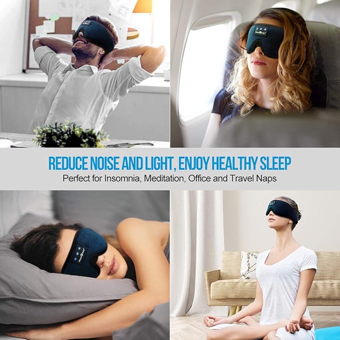 MUSICOZY Sleep Headphones, Bluetooth 5.4 Sleep Mask Headband Headphones Sleeping Eye Mask, Wireless Music Earbuds Earphones with HD Ultra-Thin Stereo Speakers for Side Sleepers Men Women