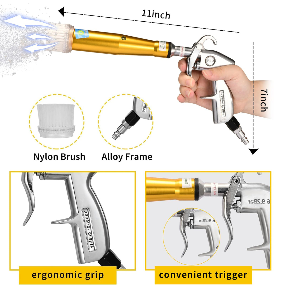 GOCCIDA High Pressure Car Cleaning Gun Air Gun Air Blow Gun Air Nozzle Blower Gun Air Compressor Accessories Tool Air Gun Brush for detailing Cleaning Air Compressor Attachments