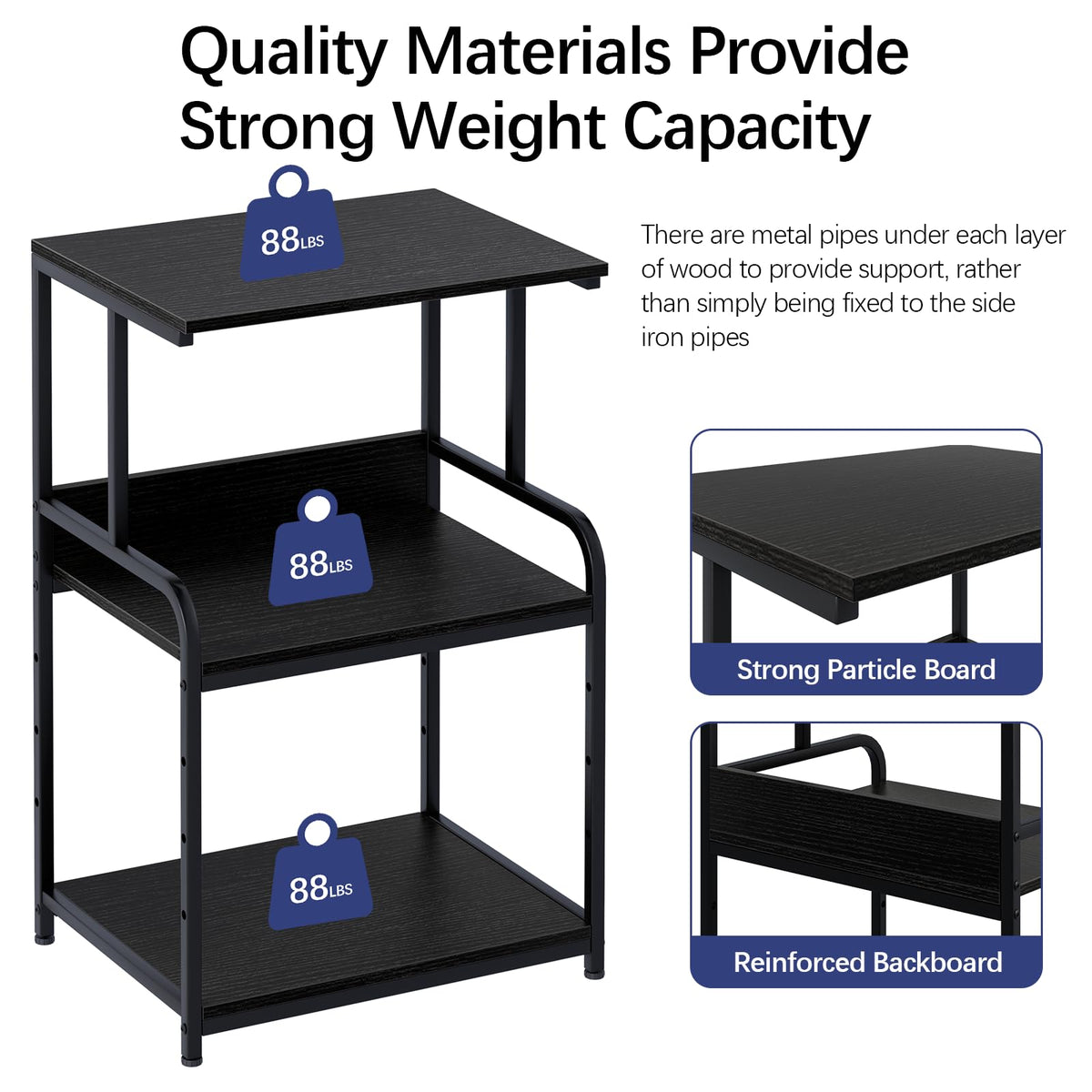 Arbuxzuy Printer Stand with Storage Shelf,3 Tier Printer Cart with Wheels,Mobile Printer Table for Home Office,Stands for Printer Heat Press Scanner Fax,Industrial Style (Black)