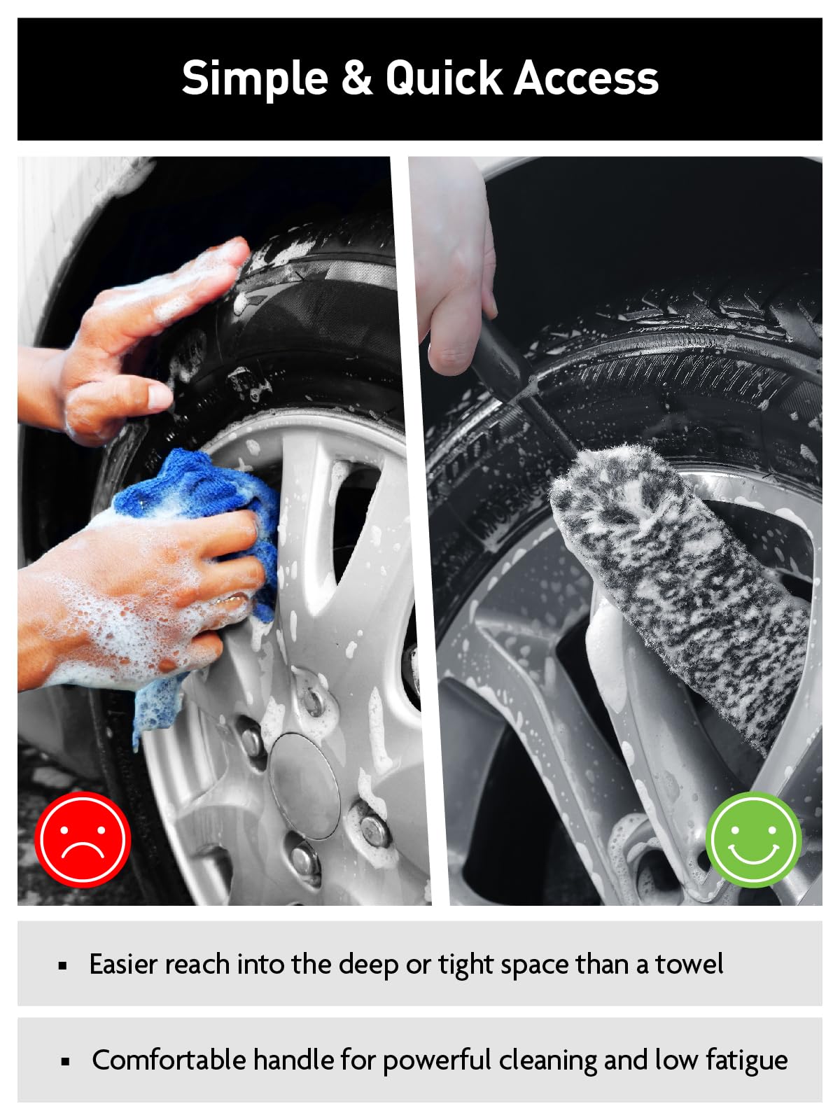 Fantasticlean 6PCS Car Wheel Cleaning Pro Kit, Tire Brush, Soft-bristled Rims Brush, Microfiber Bendable Brush, Double-Ended Detailing Brush, and Detailing Pads, Scratch-Free & Multipurpose