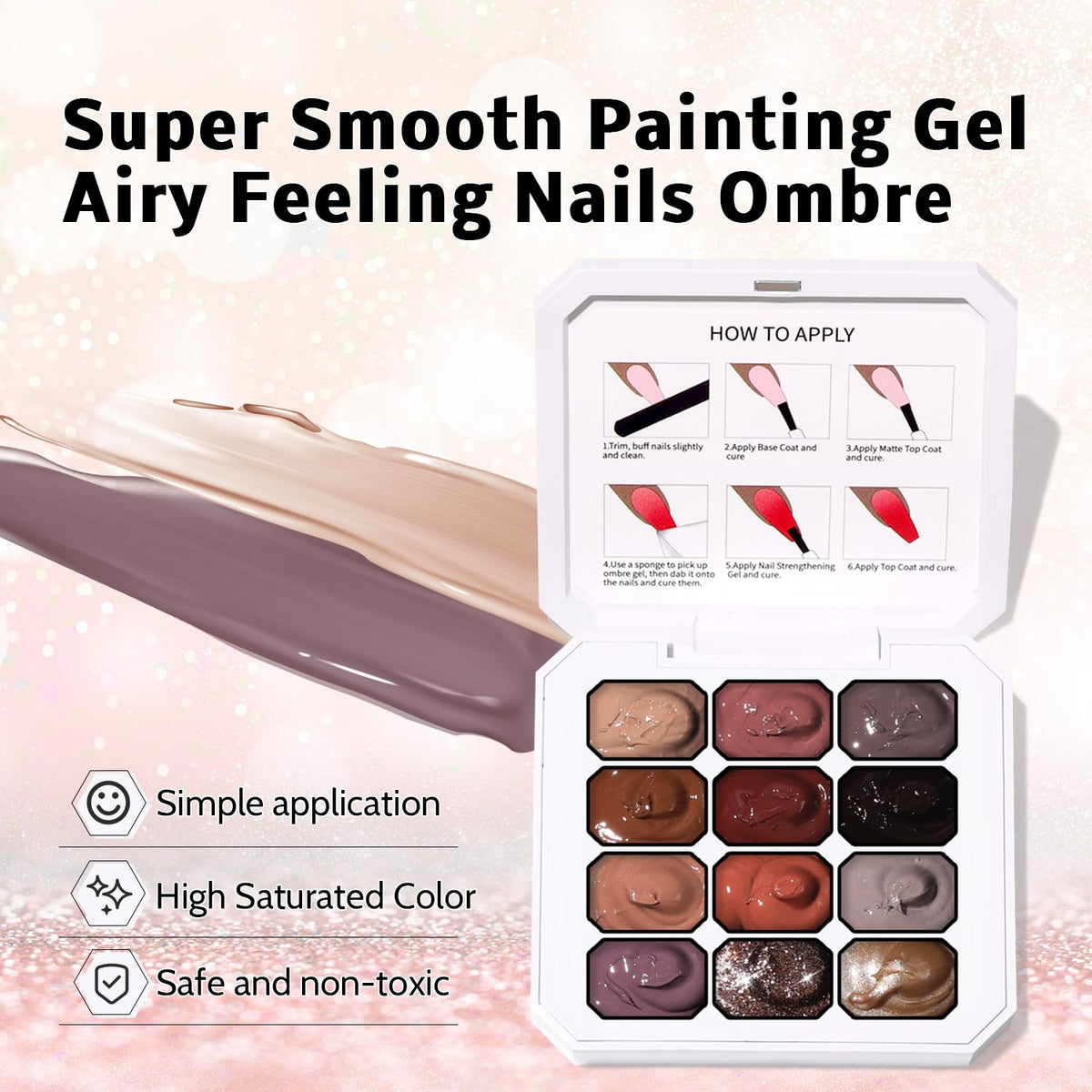 Sponge Pat Paint Nail Gel, Ombre Nails Gradient Gel Nail Blush Blooming Aura Nails Drawing Stripper Floral Painting DIY Nail Art, No Wipe, UV/LED Curing (12 Colors C)