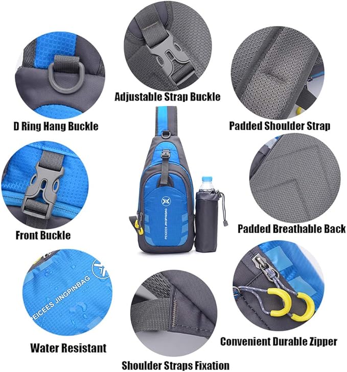 Peicees Chest Crossbody Sling Backpack Bag Travel Bike Gym Daypack for Women Men