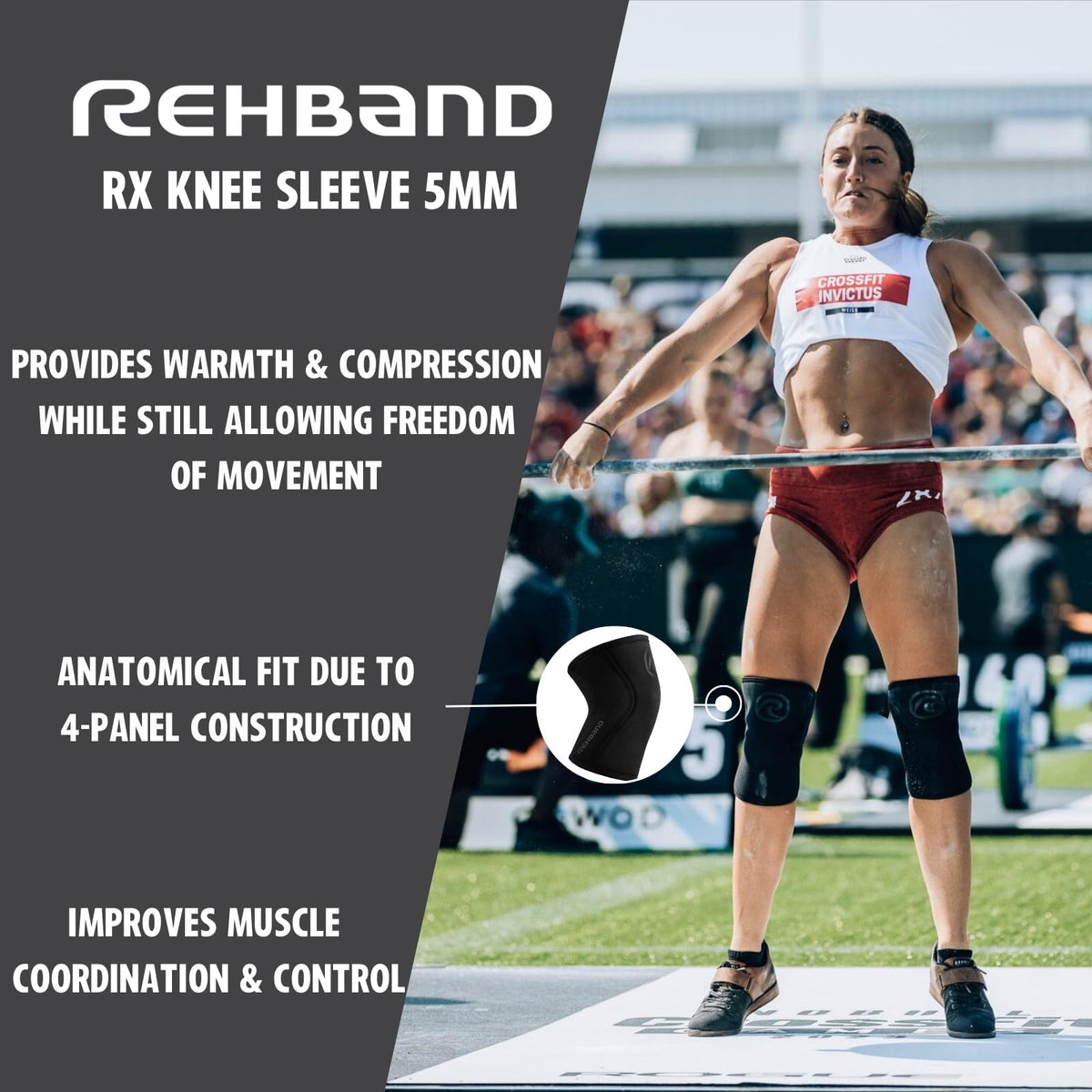Rehband 5mm Knee Sleeves for Functional Training, Cross-Training & Powerlifting, Weightlifting Knee Support made of Neoprene, Unisex, Colour:Black - 1 Pair, Size:XX-Large