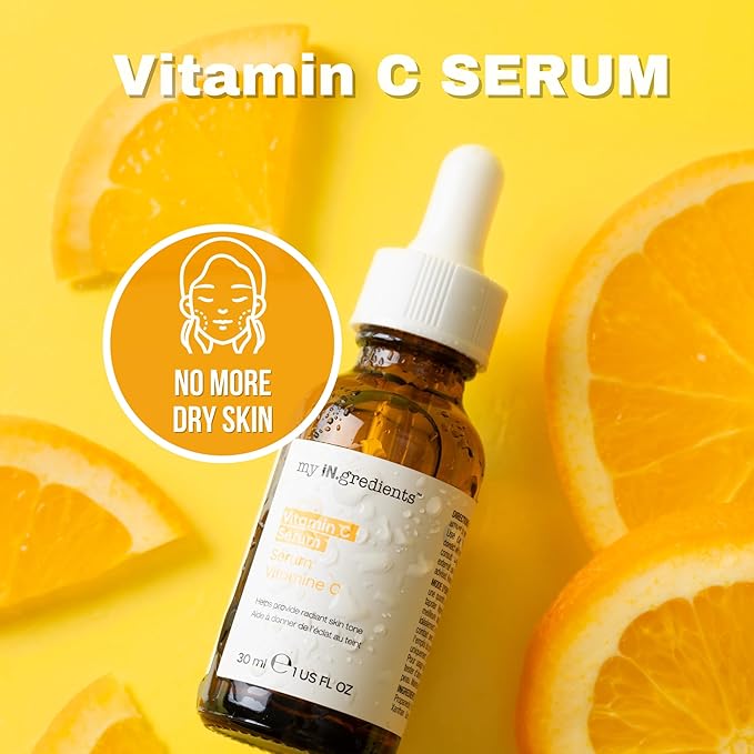 Masque Bar My Ingredients 100% Pure Vitamin C Face Serum - Fades Age Spots, Pore Refining, Wrinkle Repair, Dark Circle Reduction, Even Skin Tone, Mineral Oil & Cruelty-Free, Korean Skincare - 1Fl oz